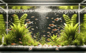 foto acquario con pesci e pulce dell'acqua