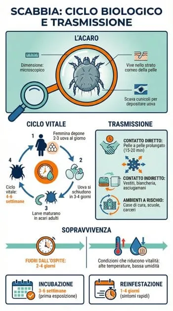 ciclo vitale acaro della scabbia